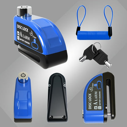 Motorcycle Disc Brake Lock with Alarm 110dB Anti-Theft Security Lock 500mAh Rechargeable USB Motorbike Wheel Lock with Reminder Rope