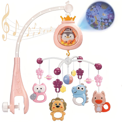 Baby Musical Crib Mobile with Music & Lights Projection, Take-Along Rattle & Music Box, Owl, Star & Penguin Styles