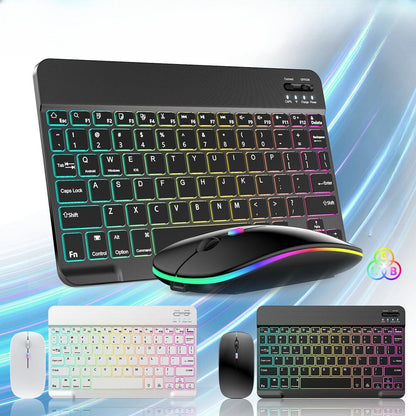 Wireless RGB Backlit Gaming Keyboard and Mouse Combo with Mouse Pad, 10-Inch Portable Keyboard Mouse Set for PC iOS Android Tablets