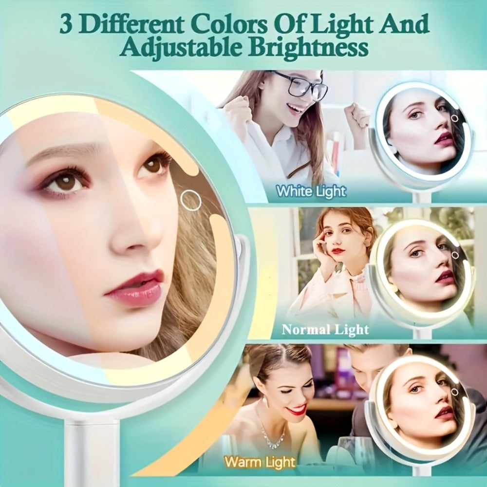 Makeup Mirror with Lights, 8-Inch Dual-Sided 1X and 25X with 80 LEDs, Three Light Colors, Touch Control and USB-C Charging