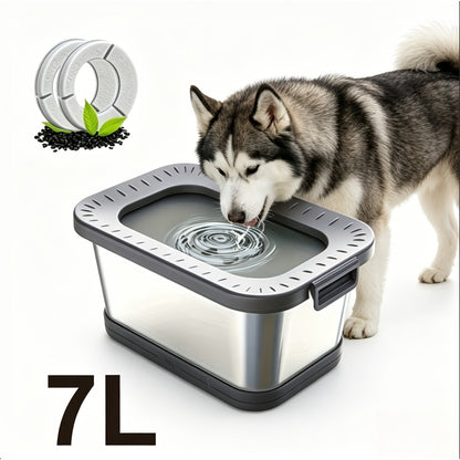Stainless Steel Dog Water Bowl No Spill 7L XXL with Anti-Splash Mat – Spill-Proof Slow Feeder for Messy Drinkers