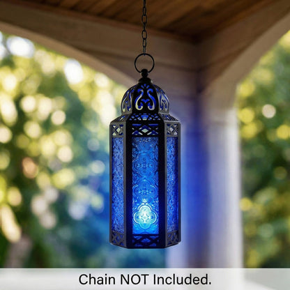 Moroccan Candle Lantern Holder - Decorative Metal & Glass Lantern with Embossed Floral Design for Indoor Home Decor