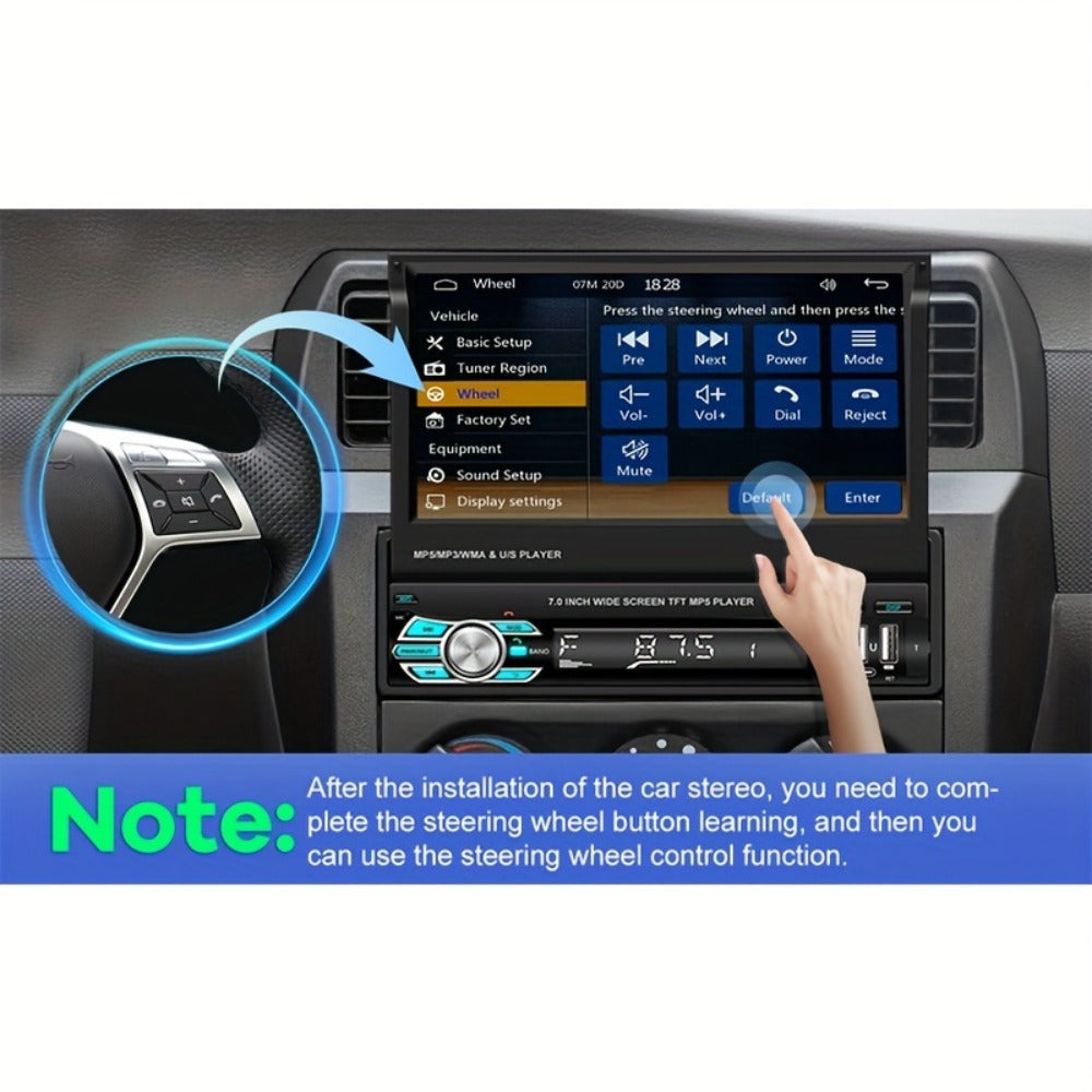 Single Din Car Stereo 7 Inch Flip Out Touchscreen – Wireless CarPlay & Android Auto, 1080P HD, FM Radio, SWC, Voice Control, USB/Type-C/AUX