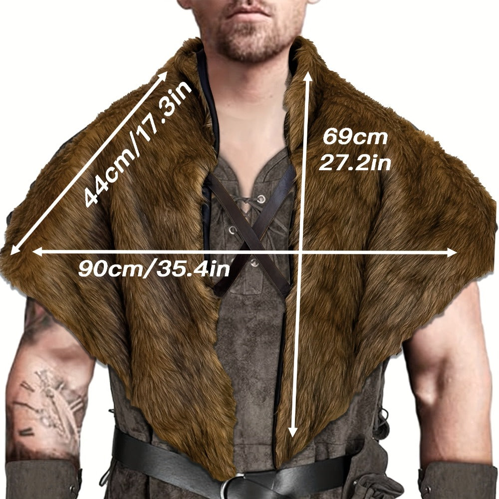 Viking Wolf Fur Cloak & Medieval Mantle with Crossed Chest Straps – Faux Fur Shoulder Wrap for Men & Women