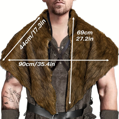Viking Wolf Fur Cloak & Medieval Mantle with Crossed Chest Straps – Faux Fur Shoulder Wrap for Men & Women