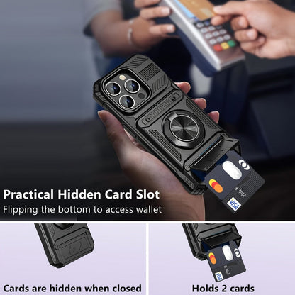 Phone Case Dual-Card Hard Shell Cover with 360-Degree Ring Kickstand for Select iPhone 14, 16 and 17 Models