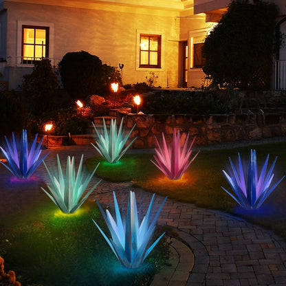 Solar Powered Agave Metal Sculpture Garden Statue – Hand-Painted Rustic Agave Figurine with LED Light & Remote Control