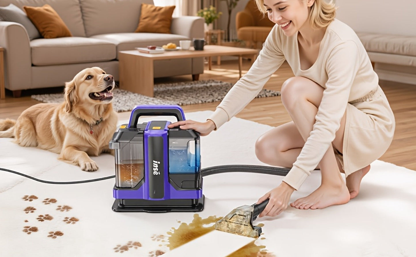 Portable Spot Cleaner for Carpet & Upholstery, Dual Brush Power Suction Stain Remover with Multifunctional Tools