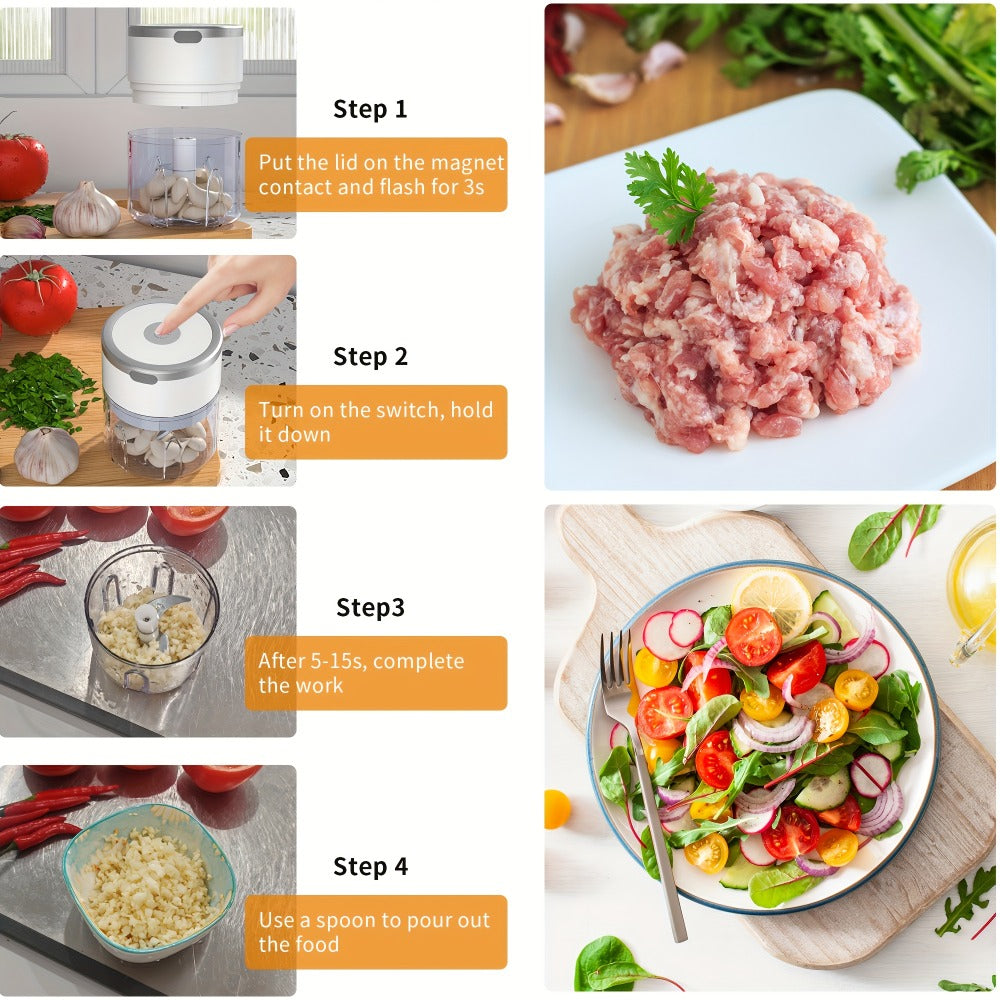 Mini Electric Garlic Chopper USB Rechargeable - Electric Food Chopper & Masher, Portable Garlic Crusher for Meat