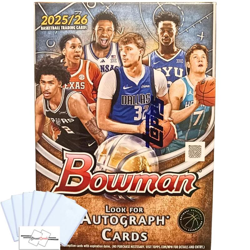 2025-26 Topps Bowman Basketball Blaster Box, 60 Cards with Chrome Prospect Autographs & Red Shield Rookies