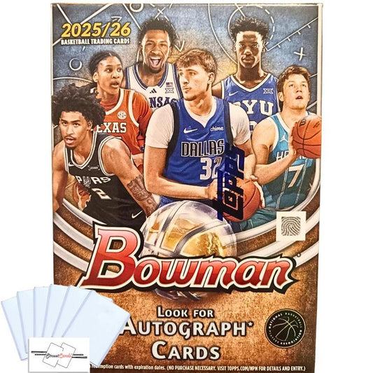 2025-26 Topps Bowman Basketball Blaster Box, 60 Cards with Chrome Prospect Autographs & Red Shield Rookies
