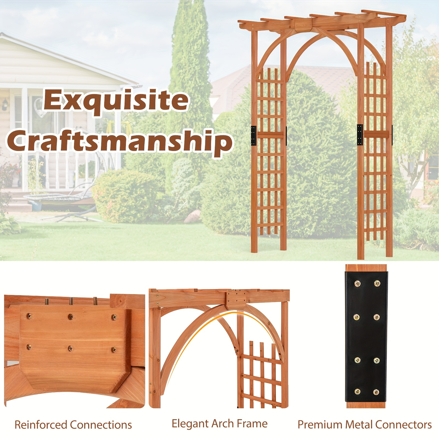 Cedar Wood Arbor 84" Double Lattice Garden Arch Pergola Trellis for Garden, Patio and Yard Use