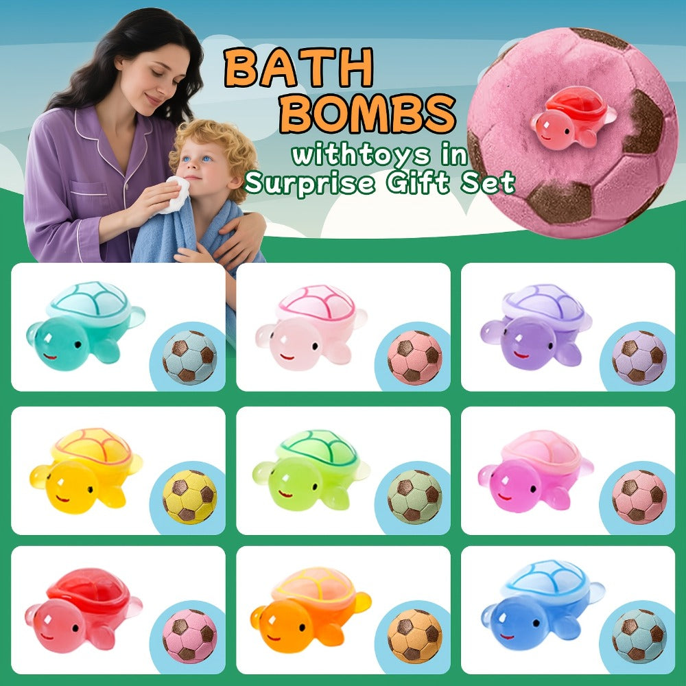 Soccer Ball Bath Bombs Gift Set 9 Pcs with Surprise Toys Inside – Lavender Scent Handmade Fizzy Bath Balls