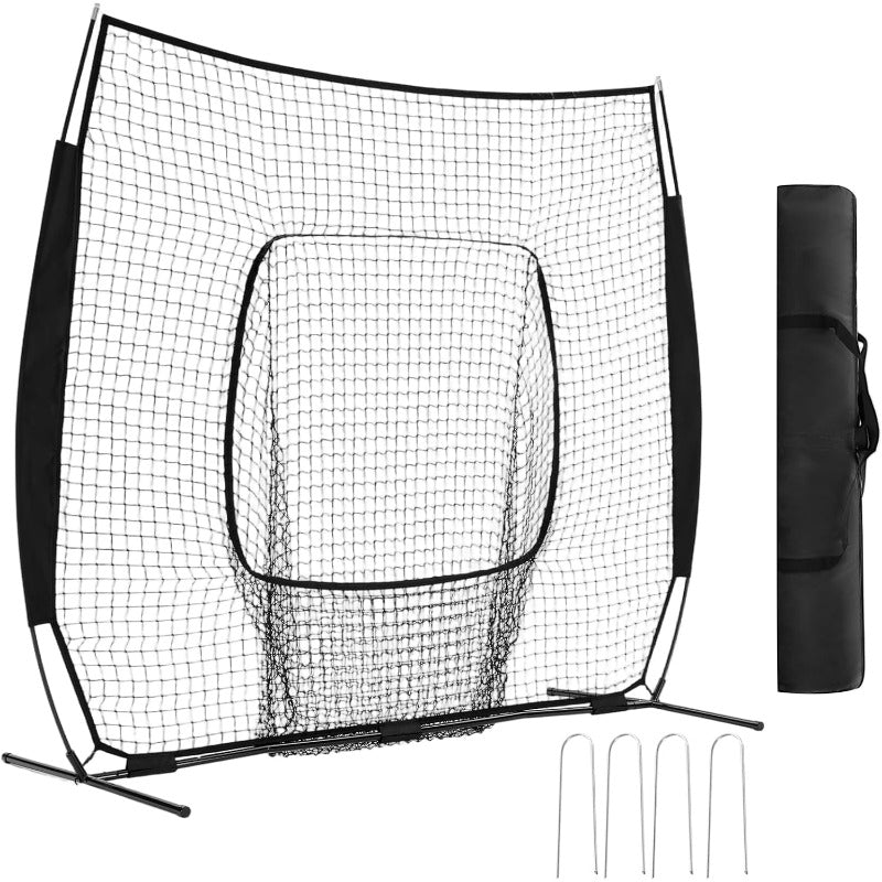 Baseball Softball Training Net 7x7ft with Arch Frame & Carry Bag – Batting & Pitching Practice for All Skill Levels, Black & Red Options