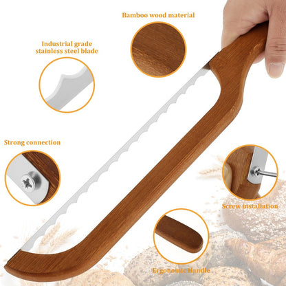 Serrated Bread Knife, 304 Stainless Steel Blade with Bamboo Handle, 15.7" Bread Slicer for Sourdough