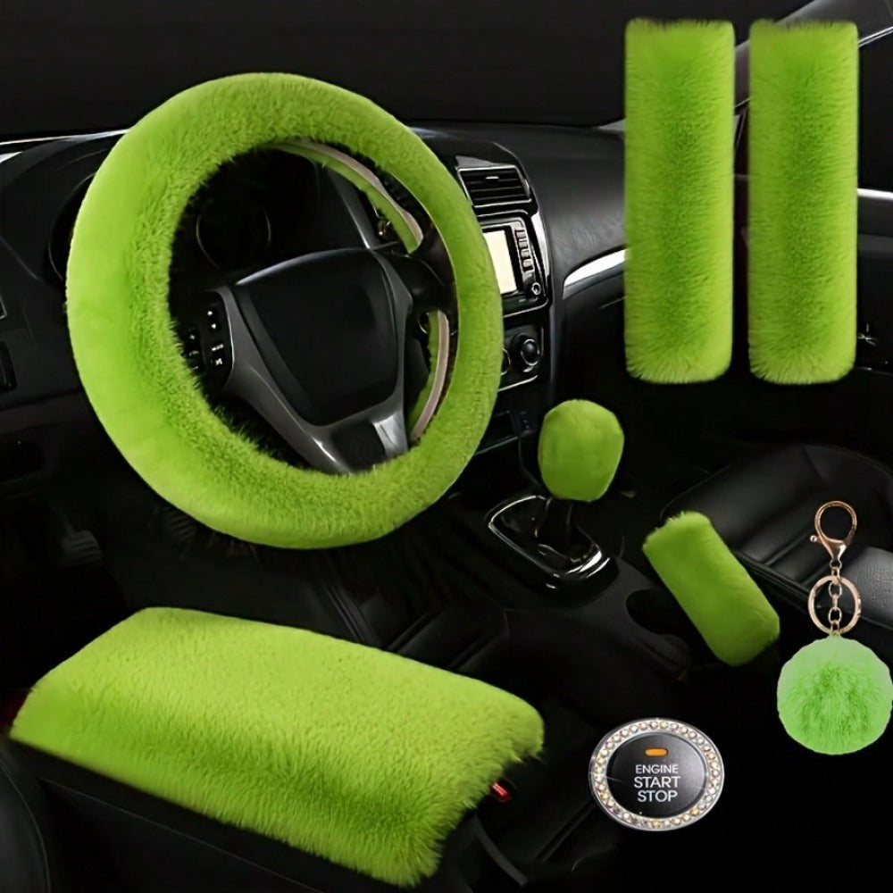 Plush Fluffy Steering Wheel Cover – Rex Rabbit Fur Texture, Universal Fit, 12 Colors (Black, Pink, Purple, Red & More)