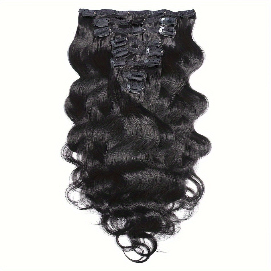Clip In Human Hair Extensions Body Wave 8pcs 120g Full Head Real Human Hair Clip Ins Natural, for Home, Travel and Salon Hair Styling