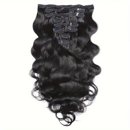 Clip In Human Hair Extensions Body Wave 8pcs 120g Full Head Real Human Hair Clip Ins Natural, for Home, Travel and Salon Hair Styling