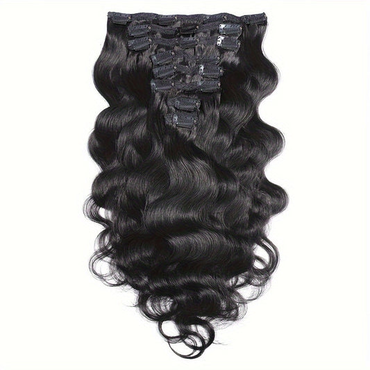 Clip In Human Hair Extensions Body Wave 8pcs 120g Full Head Real Human Hair Clip Ins Natural, for Home, Travel and Salon Hair Styling