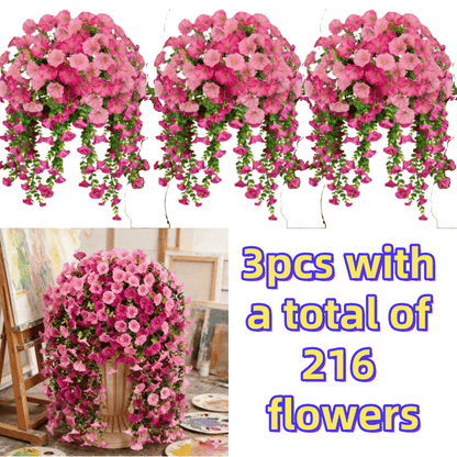 Artificial Rose Vine Hanging Garland 3pcs 216 Flowers – High-Density UV-Resistant Faux Rose Flower Vines with Realistic Roses & Foliage