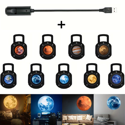 Starry Sky Night Light Projector with 9 Replaceable Planet Discs, USB Powered 360° Rotatable Galaxy Lamp for Bedroom Ceiling
