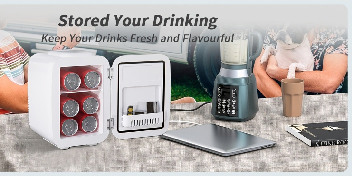 Mini Fridge 4 Liter 6 Cans - Thermoelectric Cooler and Warmer, 110V AC & 12V DC Portable Small Refrigerator for Bedroom