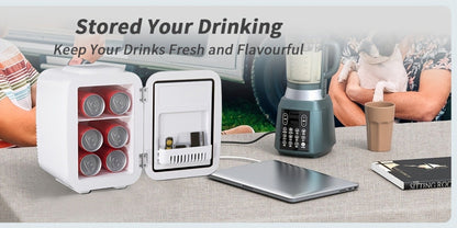 Mini Fridge 4 Liter 6 Cans - Thermoelectric Cooler and Warmer, 110V AC & 12V DC Portable Small Refrigerator for Bedroom