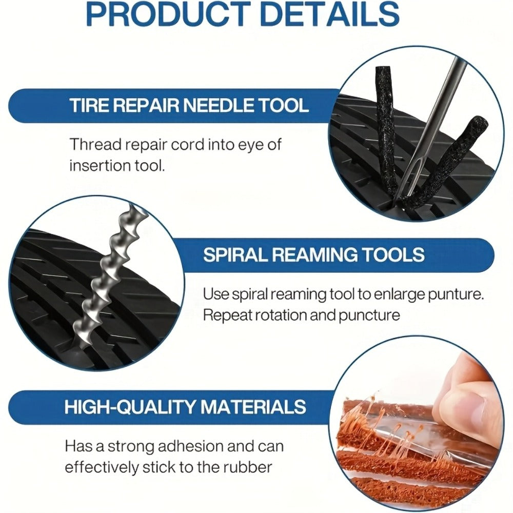 Tire Repair Tool Kit 47 / 58 / 104 / 116-Piece for Cars Motorcycles Trucks Tractors Trailers, Heavy-Duty Tubeless Tire Plug Patch Kit