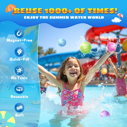 Reusable Silicone Water Balloons 8-Pack for Kids, No Magnets Quick-Fill Leak-Proof Splash Balls