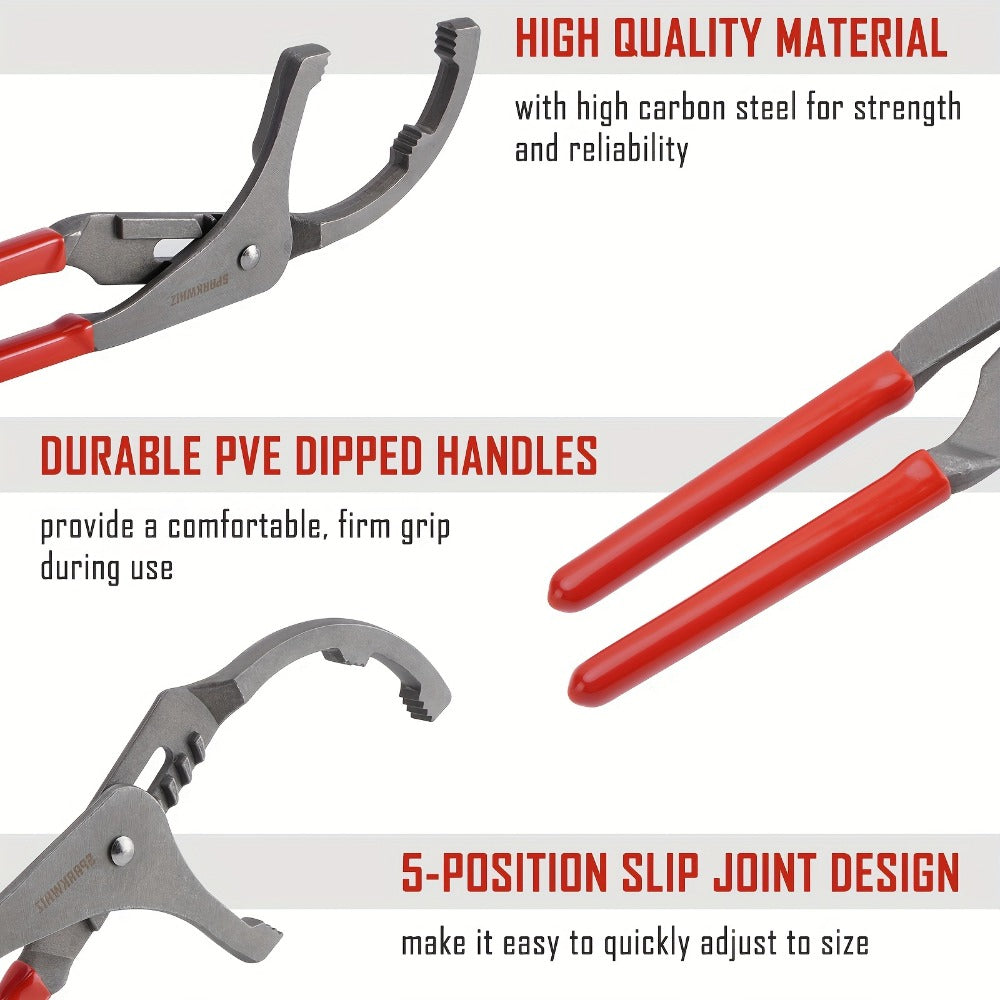 Oil Filter Removal Tool Kit 7-Piece Adjustable 3-Jaw Wrench 9" 12" Oil Filter Pliers Anti-Slip PVC Handle Fits 2-3/4" to 5-1/4" Filters