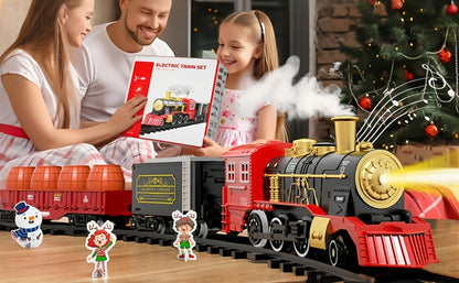 Christmas Train Set for Kids, 43PCS Electric Train Toy with Smoke, Lights & Sound, 6 Cars & 28 Tracks