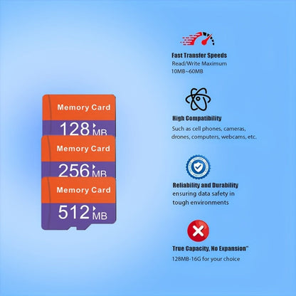 JUANWE MicroSD Memory Card 10-Pack in 128MB, 256MB or 512MB Capacity Options with Two Full-Size SD Adapters