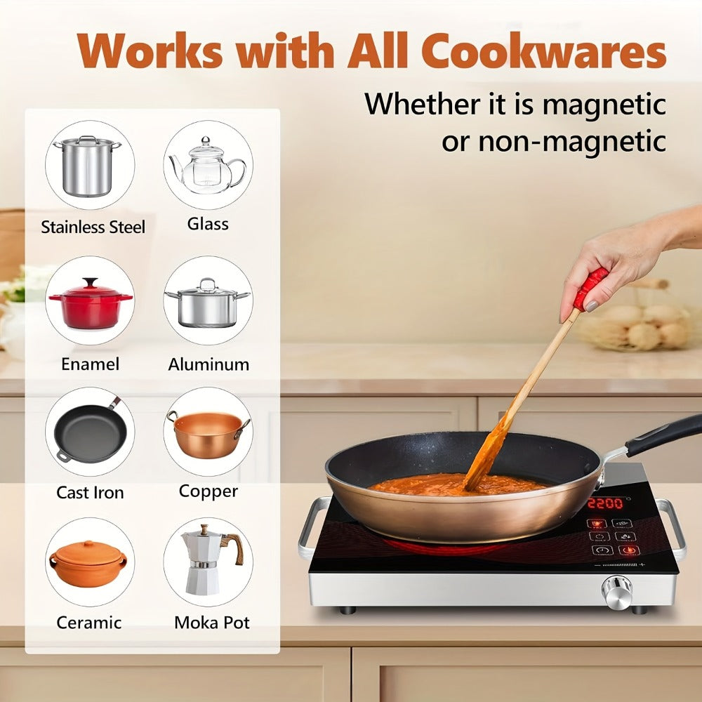 Portable Electric Induction Cooktop 2200W Ceramic Infrared Hot Plate with Adjustable Temperature & Dual Touch Rotation Control