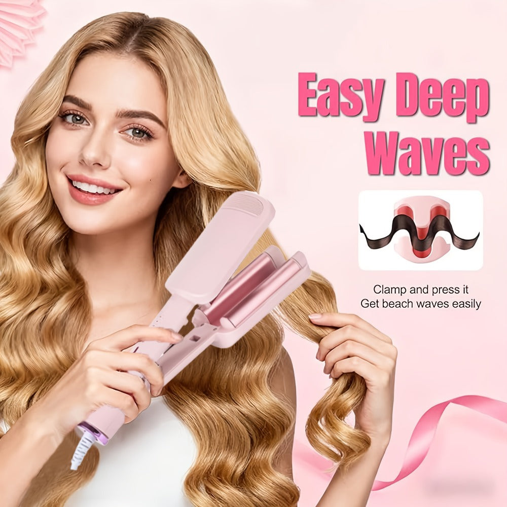 Hair Curling Iron 1.25 Inch - Beach Wave Curling Wand with Dual Voltage, Deep Wave Barrel, Anti-Frizz Ceramic Coating