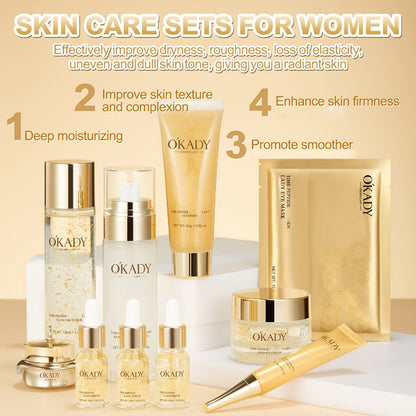 Skin Care Set for Women 24K Gold Polypeptide Complete Day & Night Routine Peptide Face Care Kit All Skin Types Luxury Gift Set