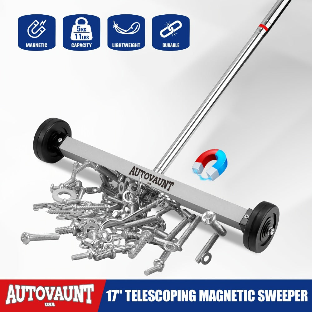Rolling Magnetic Sweeper 17-Inch with Wheels – Heavy Duty 8.8lb Capacity Telescoping Adjustable Handle 15–38 Inch Picks Up Screws Nails Nuts
