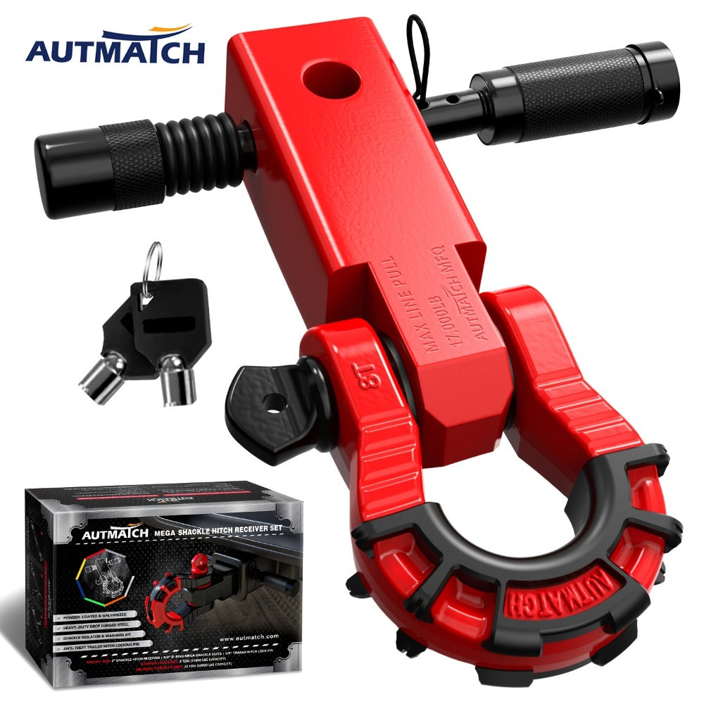Shackle Hitch Receiver 2-Inch 68, 000 lb Break Strength with 3/4" D-Ring & 5/8" Hitch Lock Pin – Heavy Duty Drop Forged Steel 8-Ton Vehicle