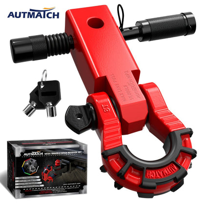 Shackle Hitch Receiver 2-Inch 68, 000 lb Break Strength with 3/4" D-Ring & 5/8" Hitch Lock Pin – Heavy Duty Drop Forged Steel 8-Ton Vehicle