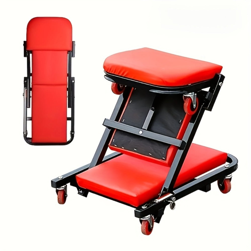 Mechanic Creeper Crawler Seat 36" Z-Type Folding with 6 Swivel Wheels & Adjustable Load Plate – Garage Repair Crawling Board
