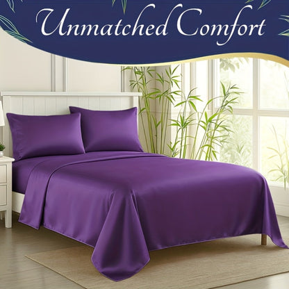 Bamboo Cooling Fitted Sheet Set 2300TC Deep Pocket All Season Bed Sheets for Entryways, Bedrooms and Living Spaces