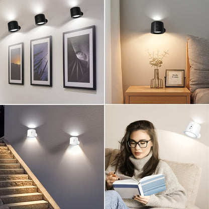 USB Rechargeable LED Wall Light 2 Pack, 360° Rotating Magnetic Ball Touch Control Reading Lamp with 3 Color Temps