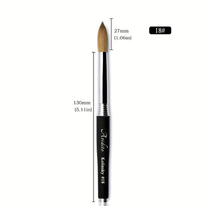 100% Pure Kolinsky Round Head Acrylic Nail Art Brush Black Metal Handle Size 12 14 16 18 – Professional Nail Extension & Acrylic Powder