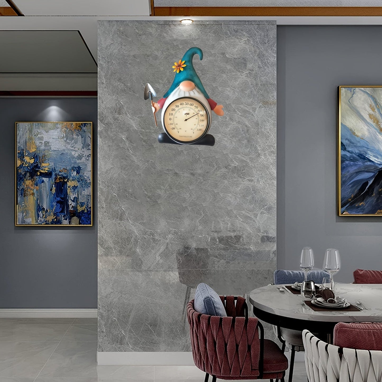 Outdoor Thermometer | Metal Gnome Wall Decor Patio Garden No Battery