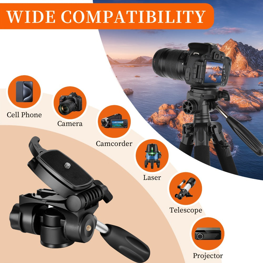 74-Inch Camera Tripod in Red and Black with Pan-and-Tilt Head, Phone Holder, Quick-Release Plate and Carry Bag