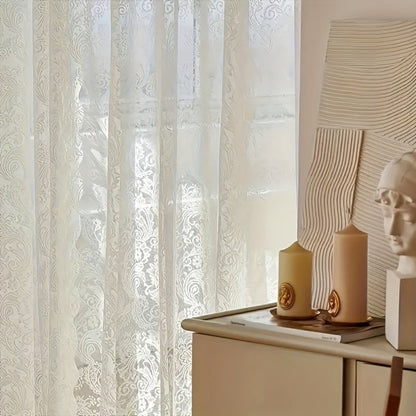 Sheer Curtain Rod Pocket Floral Lace Semi-Sheer Window Panel for Living Room Bedroom Kitchen Bathroom, 100% Polyester, Machine Washable