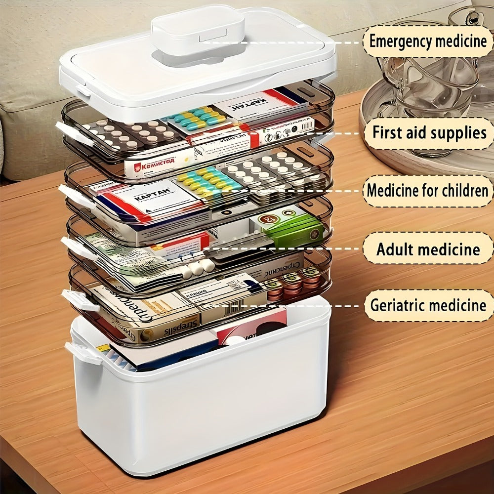5-Tier Stackable Storage Box with Lids, Large Transparent Organizer with Handle for Home & Travel - Pill Box