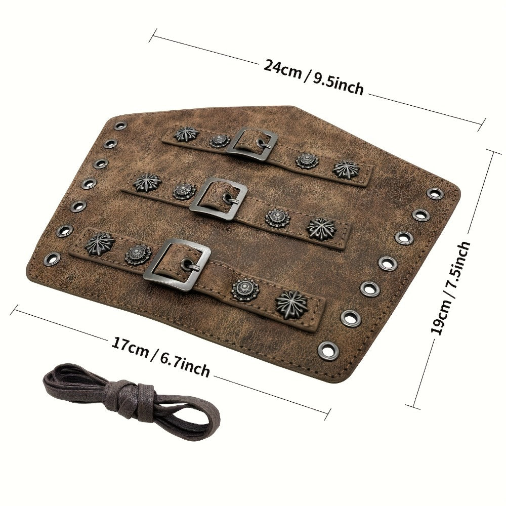 Viking Medieval Leather Arm Guards Bracers – PU Leather Knight Gauntlets Adjustable Metal Buckles Rivets for Men Women Halloween Cosplay