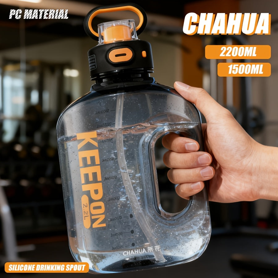 Large Sports Water Bottle with Straw Lid Handle 1500ml 2200ml Leak-Proof Lockable Food-Grade PP PC Hydration Bottle for Gym Fitness Hiking
