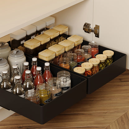 Pull-Out Cabinet Organizer 2-Pack Retractable Slide-Out Storage Bins No Drill Removable Kitchen Pantry Bathroom Shelf Organizer Boho Style