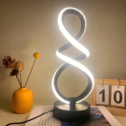 Spiral LED Table Lamp with Dimmable Push-Button Control, Modern Metal Base and Six Black or White Configuration Options